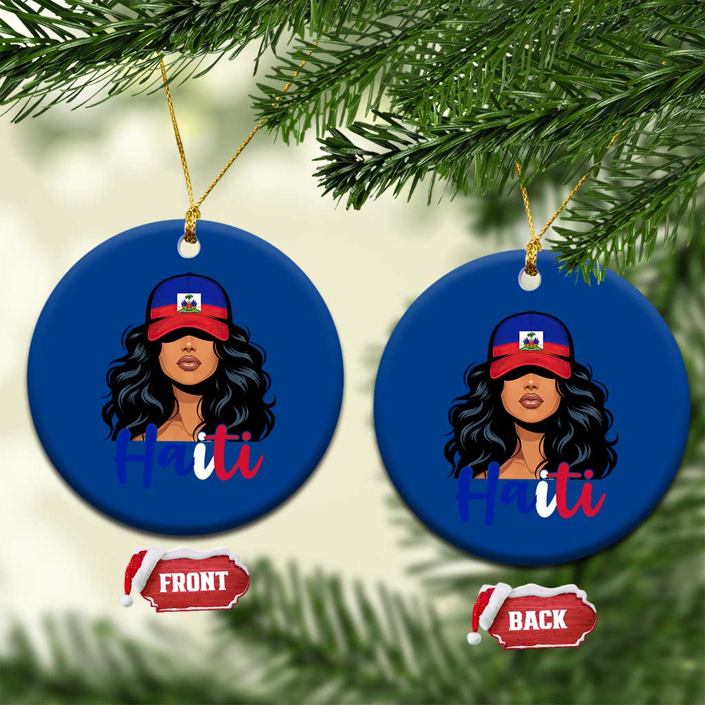 Beautiful Haitian Girl in Flag Baseball Cap Ceramic Ornament Haiti Heritage Pride TS02 1pc Blue Print Your Wear