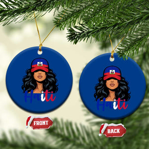 Beautiful Haitian Girl in Flag Baseball Cap Ceramic Ornament Haiti Heritage Pride TS02 1pc Blue Print Your Wear