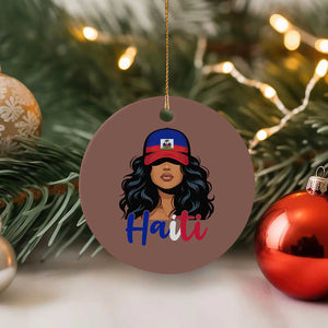 Beautiful Haitian Girl in Flag Baseball Cap Ceramic Ornament Haiti Heritage Pride TS02 1pc Mocha Print Your Wear