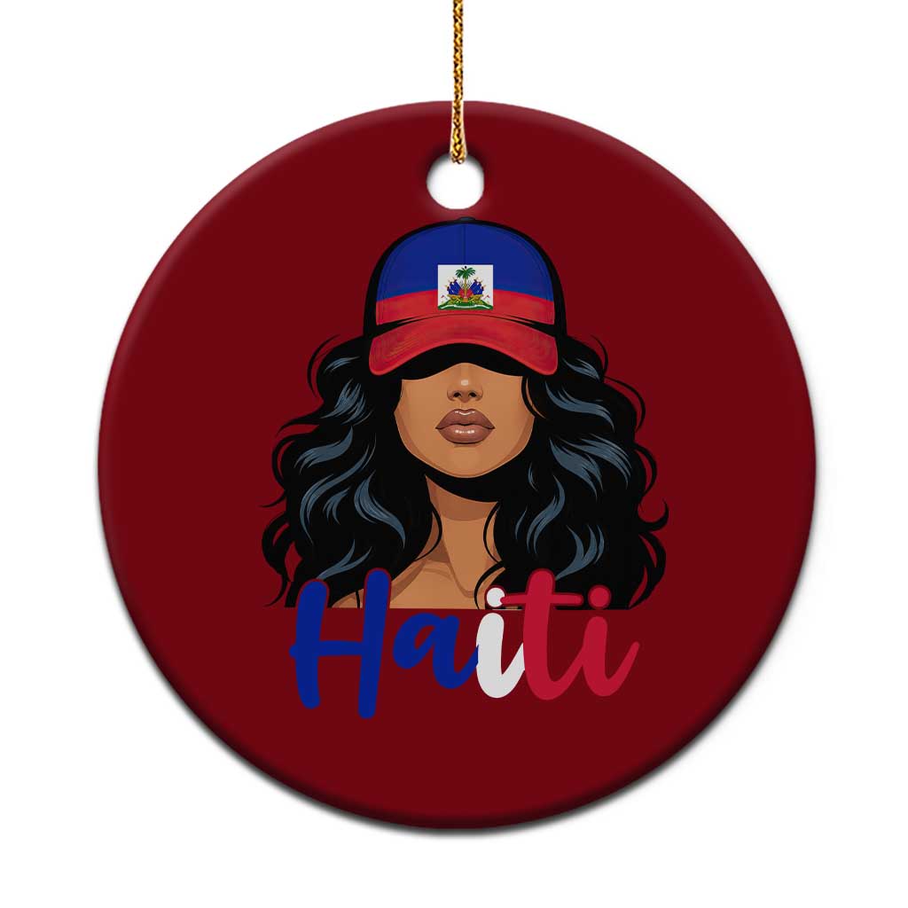 Beautiful Haitian Girl in Flag Baseball Cap Ceramic Ornament Haiti Heritage Pride TS02 1pc Red Print Your Wear