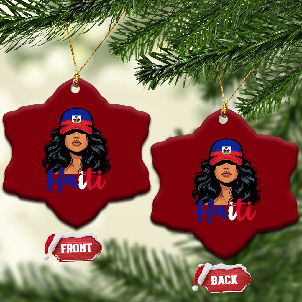 Beautiful Haitian Girl in Flag Baseball Cap Ceramic Ornament Haiti Heritage Pride TS02 Print Your Wear