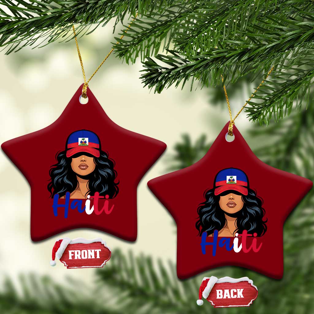 Beautiful Haitian Girl in Flag Baseball Cap Ceramic Ornament Haiti Heritage Pride TS02 Print Your Wear