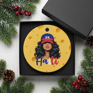 Beautiful Haitian Girl in Flag Baseball Cap Ceramic Ornament Haiti Heritage Pride TS02 1pc Yellow Cheese Print Your Wear