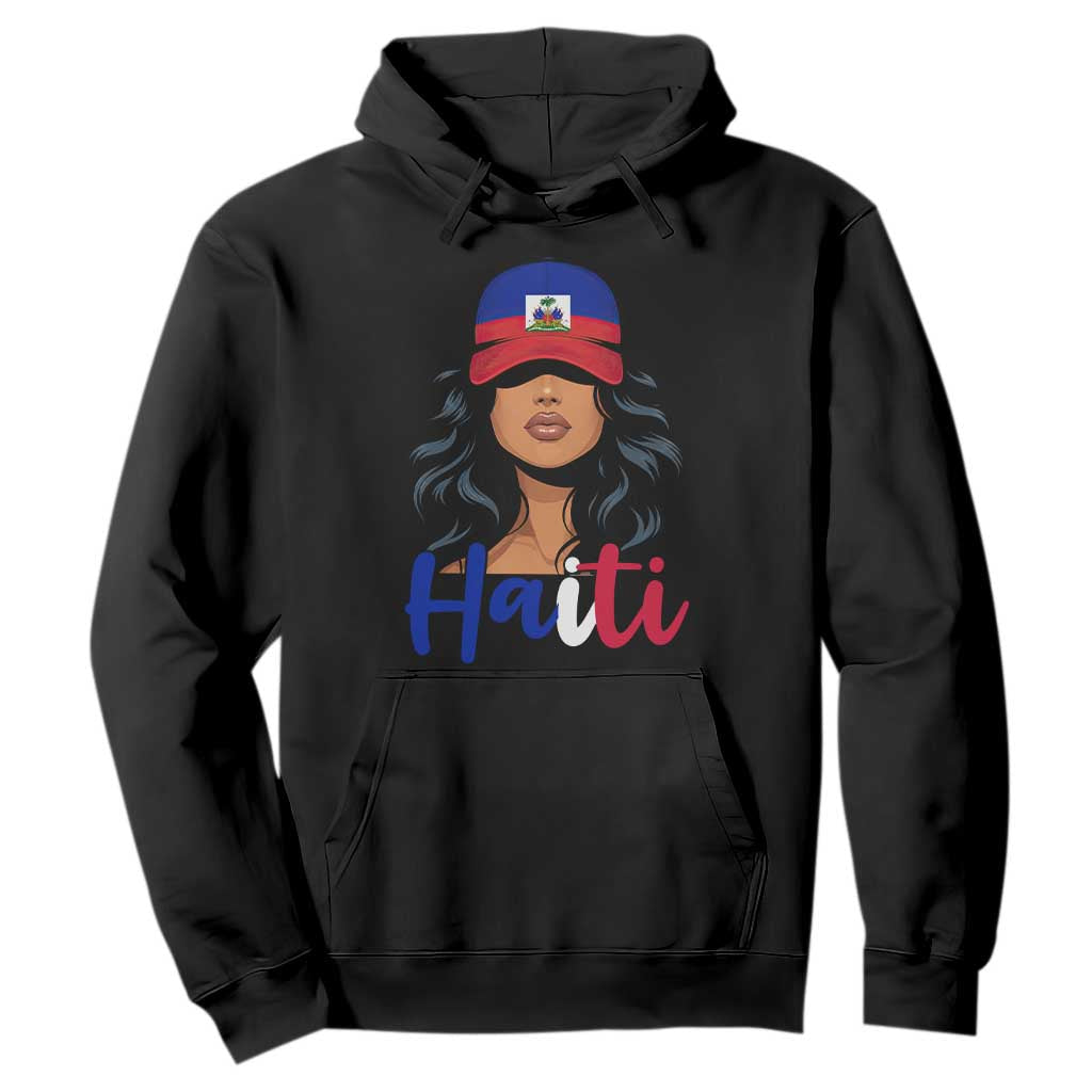 Beautiful Haitian Girl in Flag Baseball Cap Hoodie Haiti Heritage Pride TS02 Black Print Your Wear