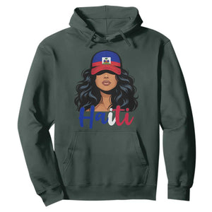 Beautiful Haitian Girl in Flag Baseball Cap Hoodie Haiti Heritage Pride TS02 Dark Forest Green Print Your Wear