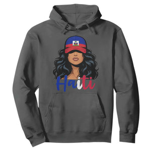Beautiful Haitian Girl in Flag Baseball Cap Hoodie Haiti Heritage Pride TS02 Dark Heather Print Your Wear