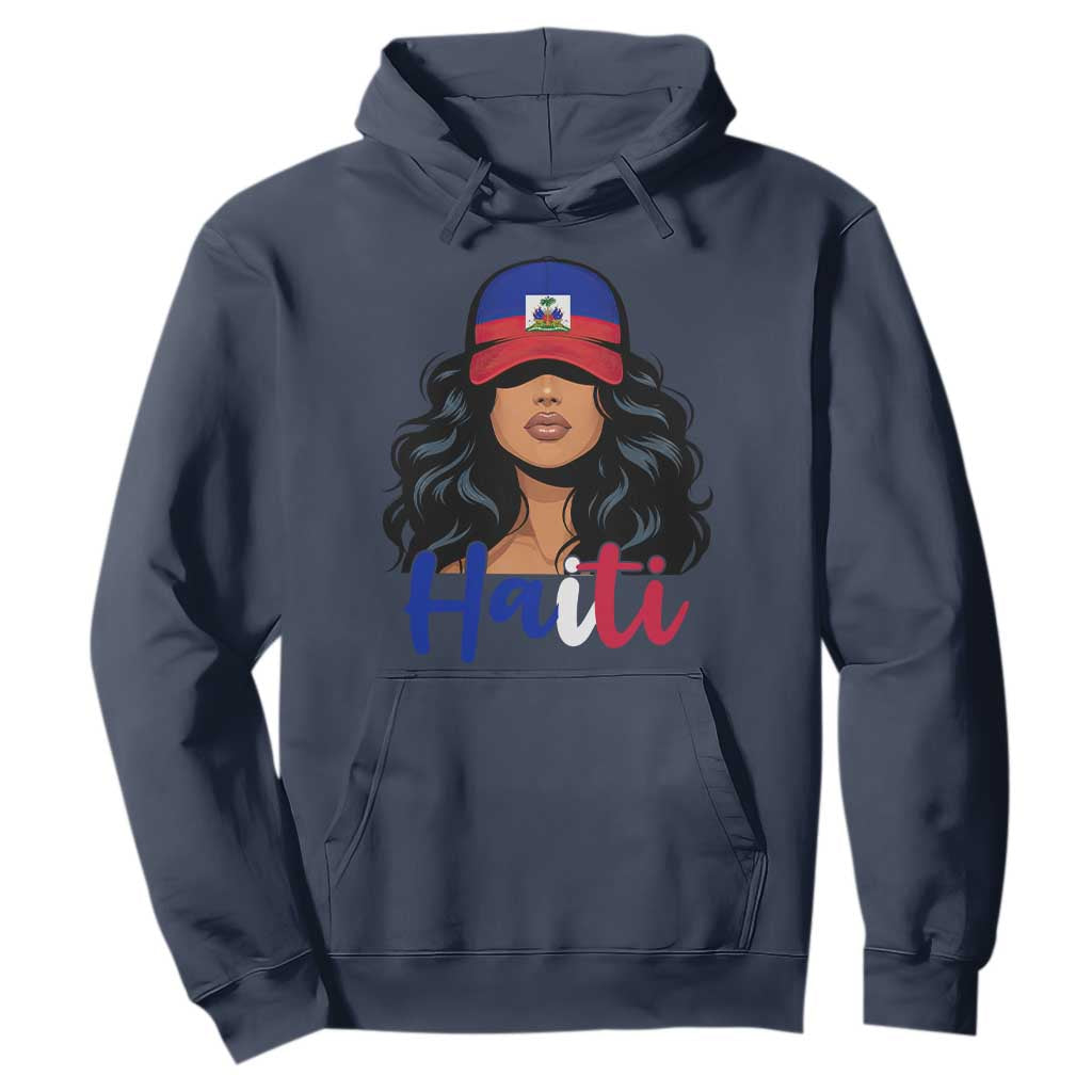 Beautiful Haitian Girl in Flag Baseball Cap Hoodie Haiti Heritage Pride TS02 Navy Print Your Wear