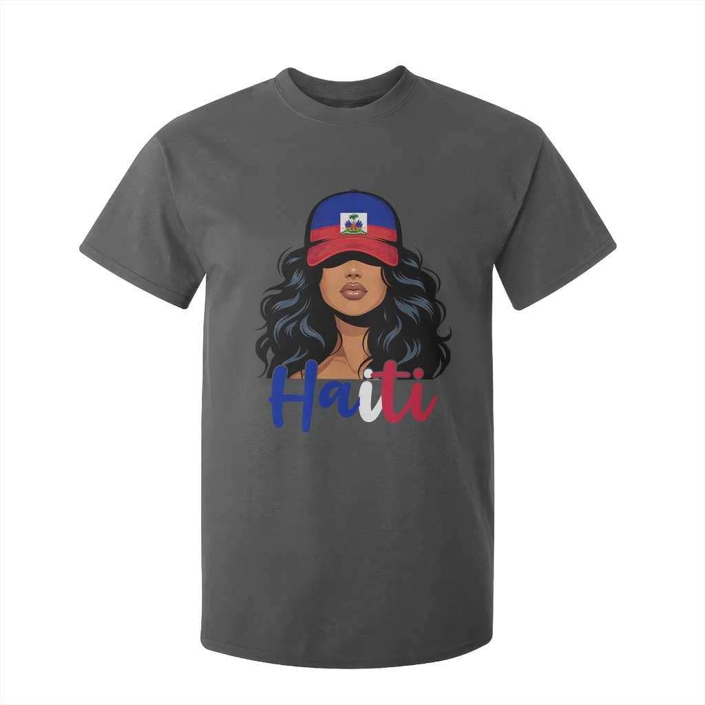 Beautiful Haitian Girl in Flag Baseball Cap T Shirt For Kid Haiti Heritage Pride TS02 Dark Heather Print Your Wear