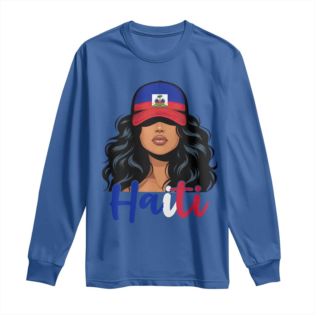 Beautiful Haitian Girl in Flag Baseball Cap Long Sleeve Shirt Haiti Heritage Pride TS02 Royal Blue Print Your Wear