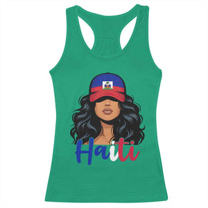 Beautiful Haitian Girl in Flag Baseball Cap Racerback Tank Top Haiti Heritage Pride TS02 Irish Green Print Your Wear