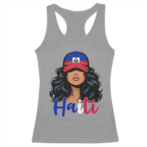 Beautiful Haitian Girl in Flag Baseball Cap Racerback Tank Top Haiti Heritage Pride TS02 Sport Gray Print Your Wear