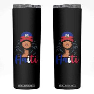 Beautiful Haitian Girl in Flag Baseball Cap Skinny Tumbler Haiti Heritage Pride TS02 Black Print Your Wear
