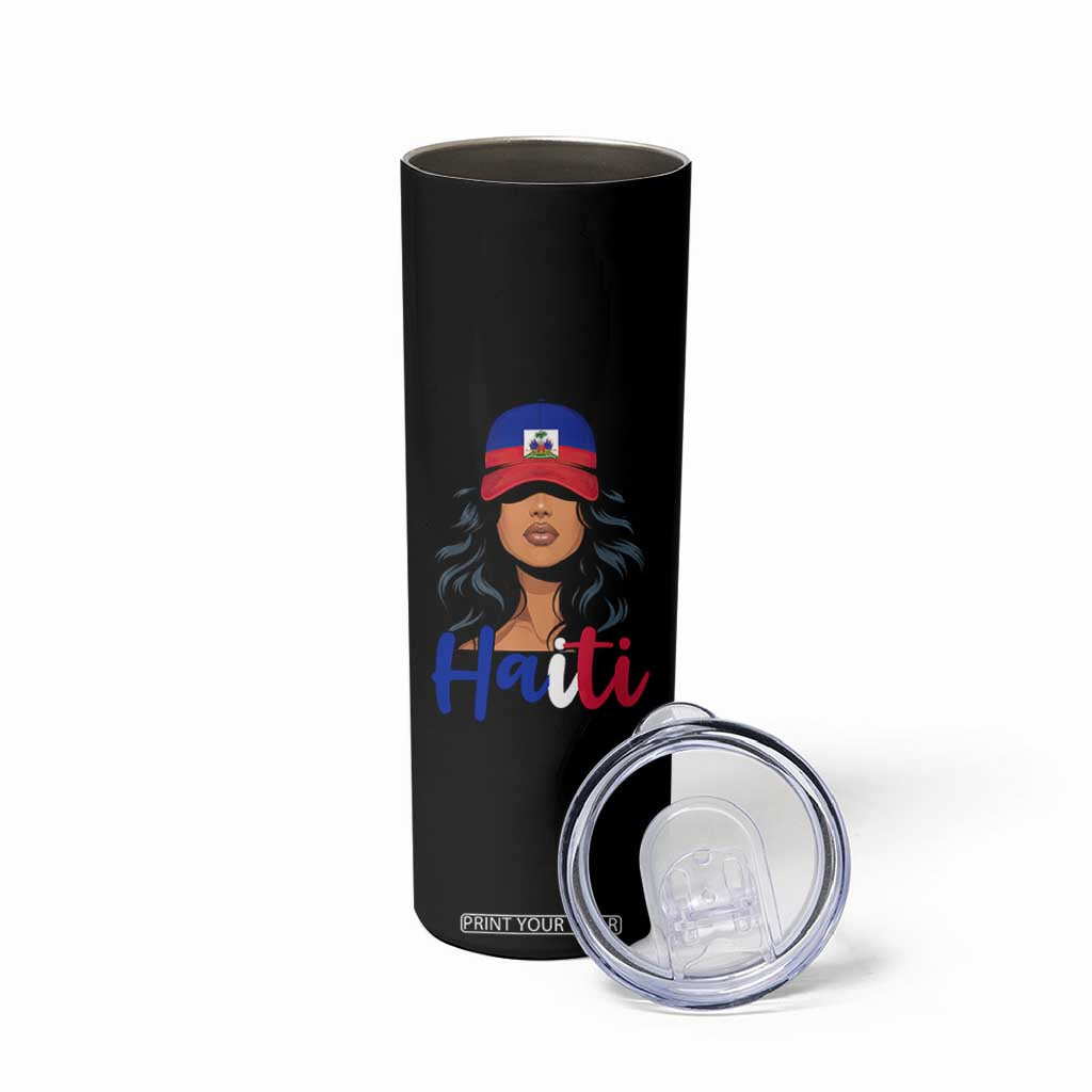 Beautiful Haitian Girl in Flag Baseball Cap Skinny Tumbler Haiti Heritage Pride TS02 Print Your Wear