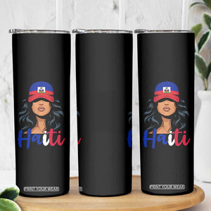 Beautiful Haitian Girl in Flag Baseball Cap Skinny Tumbler Haiti Heritage Pride TS02 Print Your Wear