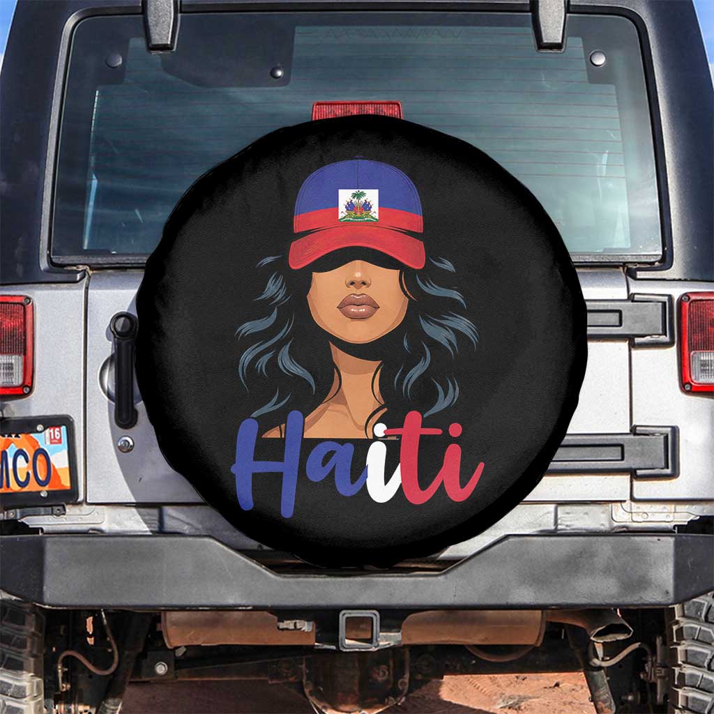 Beautiful Haitian Girl in Flag Baseball Cap Spare Tire Cover Haiti Heritage Pride TS02 No hole Black Print Your Wear