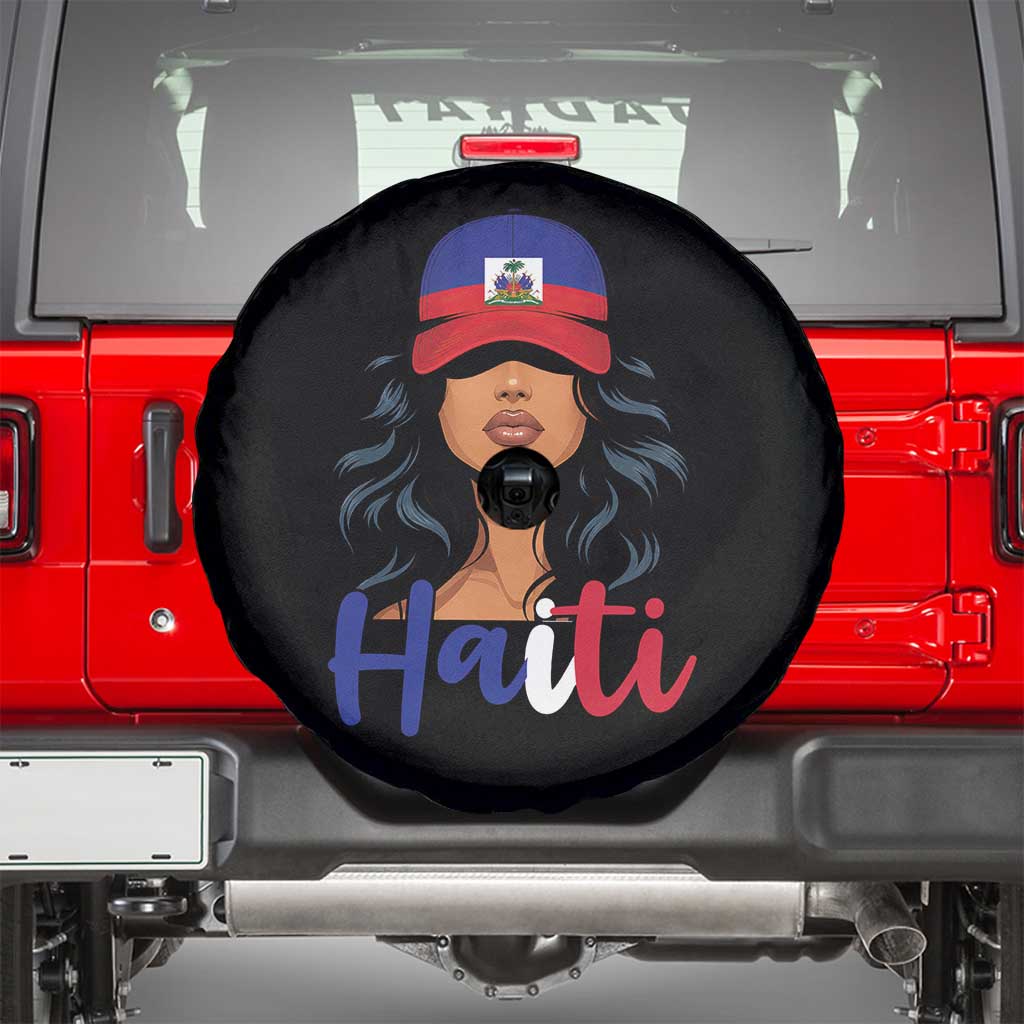 Beautiful Haitian Girl in Flag Baseball Cap Spare Tire Cover Haiti Heritage Pride TS02 Black Print Your Wear