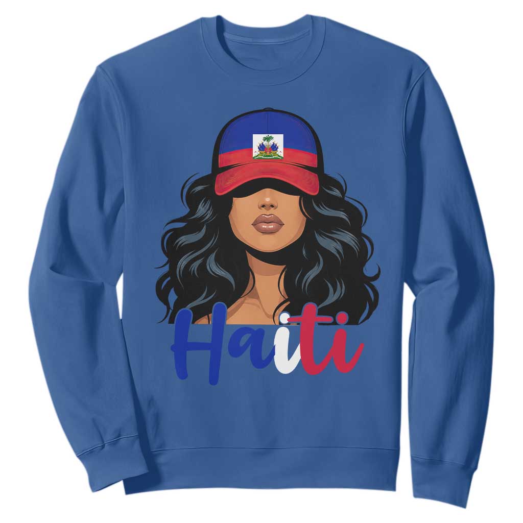 Beautiful Haitian Girl in Flag Baseball Cap Sweatshirt Haiti Heritage Pride TS02 Royal Blue Print Your Wear