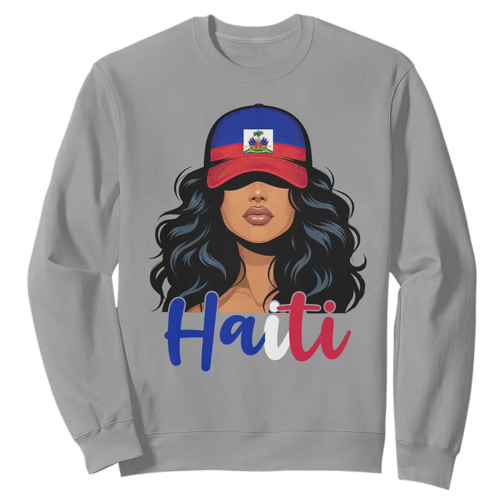 Beautiful Haitian Girl in Flag Baseball Cap Sweatshirt Haiti Heritage Pride TS02 Sport Gray Print Your Wear