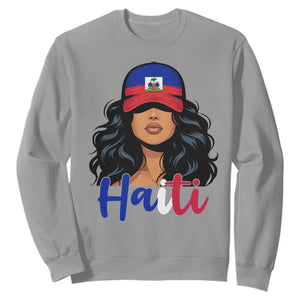 Beautiful Haitian Girl in Flag Baseball Cap Sweatshirt Haiti Heritage Pride TS02 Sport Gray Print Your Wear