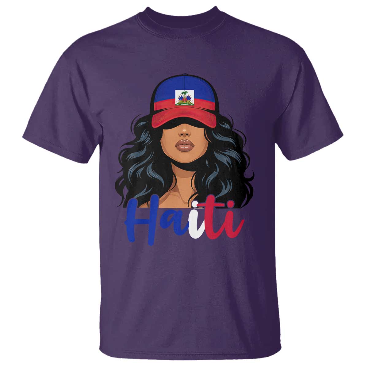 Beautiful Haitian Girl in Flag Baseball Cap T Shirt Haiti Heritage Pride TS02 Purple Print Your Wear