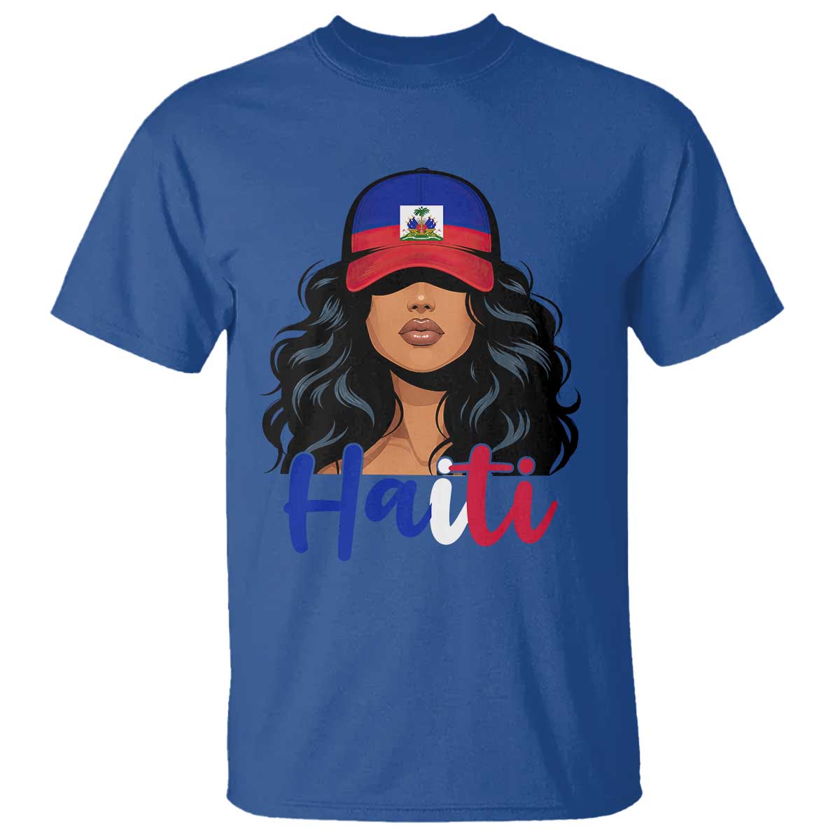 Beautiful Haitian Girl in Flag Baseball Cap T Shirt Haiti Heritage Pride TS02 Royal Blue Print Your Wear