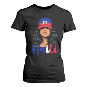 Beautiful Haitian Girl in Flag Baseball Cap T Shirt For Women Haiti Heritage Pride TS02 Black Print Your Wear