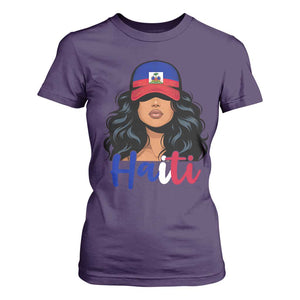 Beautiful Haitian Girl in Flag Baseball Cap T Shirt For Women Haiti Heritage Pride TS02 Purple Print Your Wear