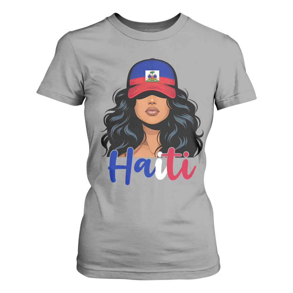 Beautiful Haitian Girl in Flag Baseball Cap T Shirt For Women Haiti Heritage Pride TS02 Sport Gray Print Your Wear