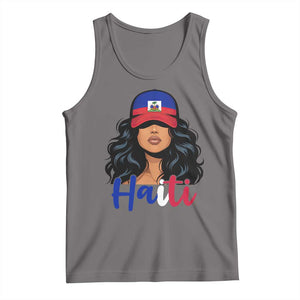 Beautiful Haitian Girl in Flag Baseball Cap Tank Top Haiti Heritage Pride TS02 Deep Heather Print Your Wear
