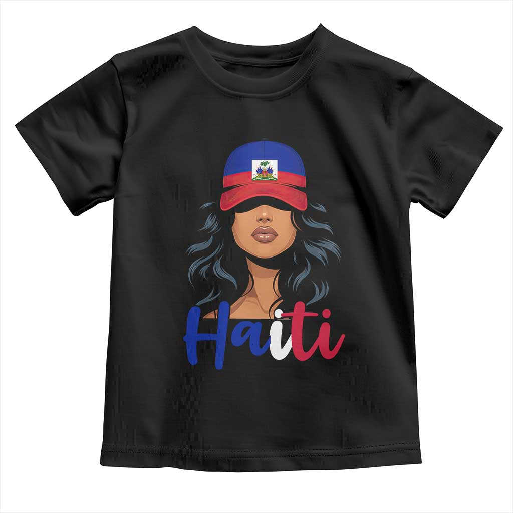 Beautiful Haitian Girl in Flag Baseball Cap Toddler T Shirt Haiti Heritage Pride TS02 Black Print Your Wear