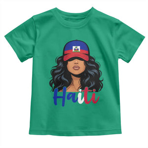 Beautiful Haitian Girl in Flag Baseball Cap Toddler T Shirt Haiti Heritage Pride TS02 Irish Green Print Your Wear
