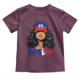 Beautiful Haitian Girl in Flag Baseball Cap Toddler T Shirt Haiti Heritage Pride TS02 Maroon Print Your Wear