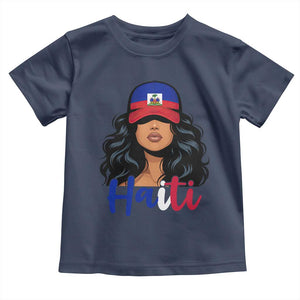 Beautiful Haitian Girl in Flag Baseball Cap Toddler T Shirt Haiti Heritage Pride TS02 Navy Print Your Wear