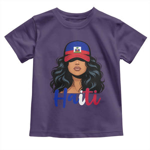 Beautiful Haitian Girl in Flag Baseball Cap Toddler T Shirt Haiti Heritage Pride TS02 Purple Print Your Wear