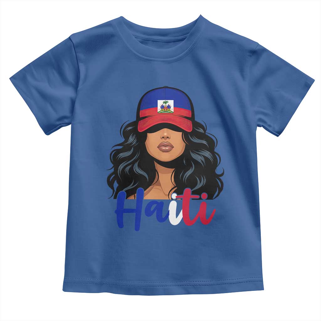 Beautiful Haitian Girl in Flag Baseball Cap Toddler T Shirt Haiti Heritage Pride TS02 Royal Blue Print Your Wear