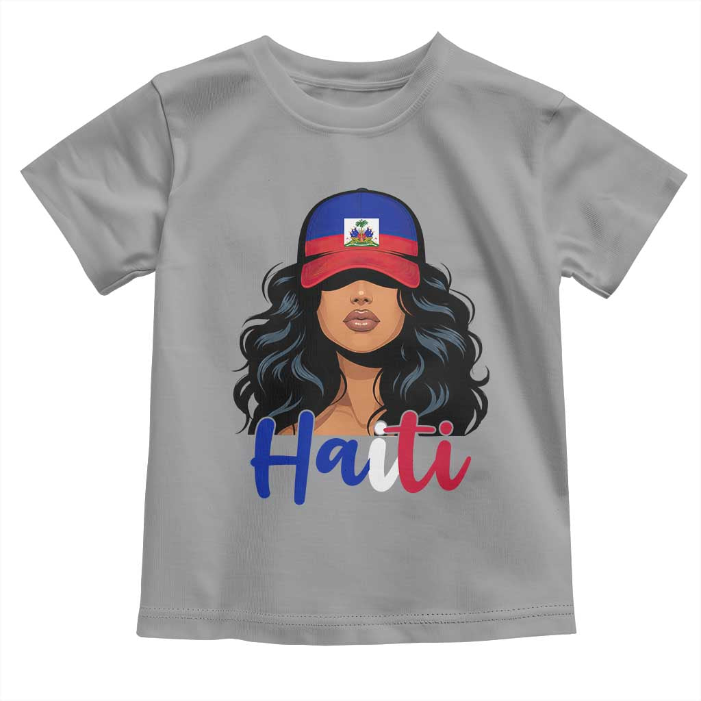 Beautiful Haitian Girl in Flag Baseball Cap Toddler T Shirt Haiti Heritage Pride TS02 Sport Gray Print Your Wear