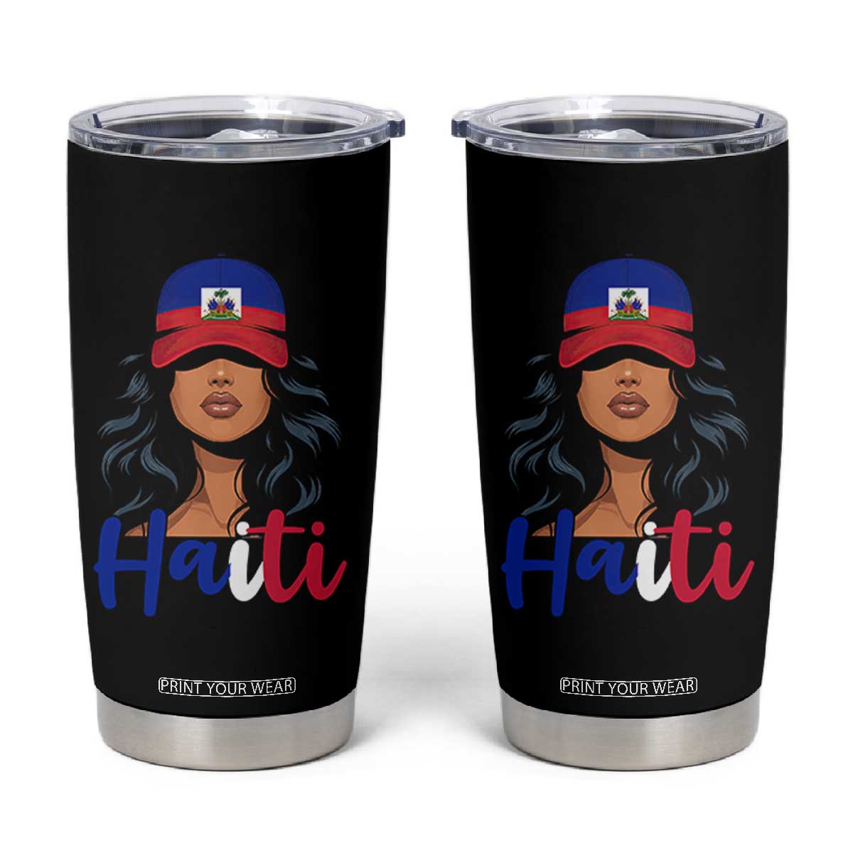 Beautiful Haitian Girl in Flag Baseball Cap Tumbler Cup Haiti Heritage Pride TS02 Black Print Your Wear