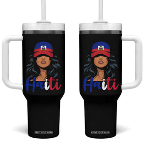 Beautiful Haitian Girl in Flag Baseball Cap Tumbler With Handle Haiti Heritage Pride TS02 One Size: 40 oz Black Print Your Wear
