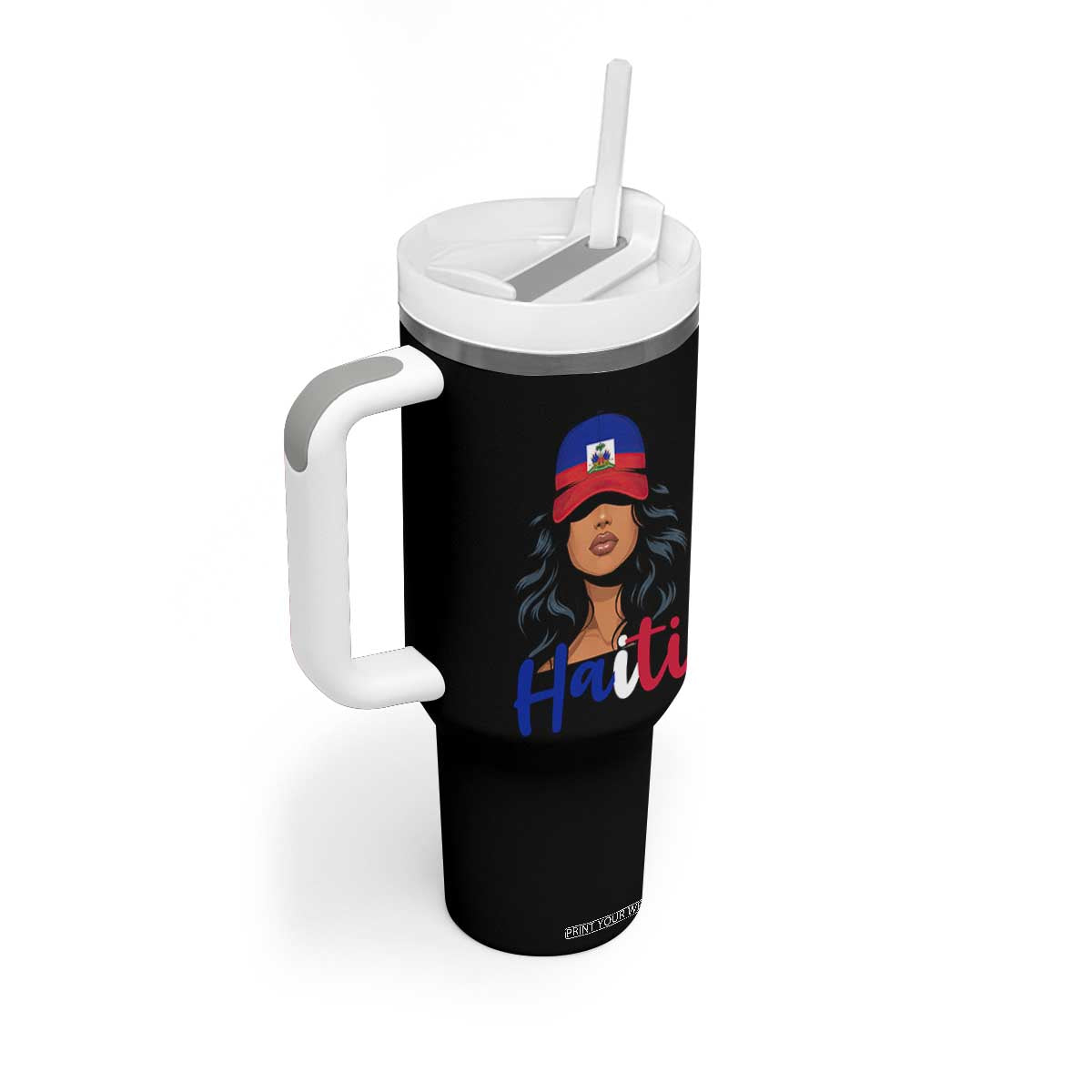 Beautiful Haitian Girl in Flag Baseball Cap Tumbler With Handle Haiti Heritage Pride TS02 Print Your Wear