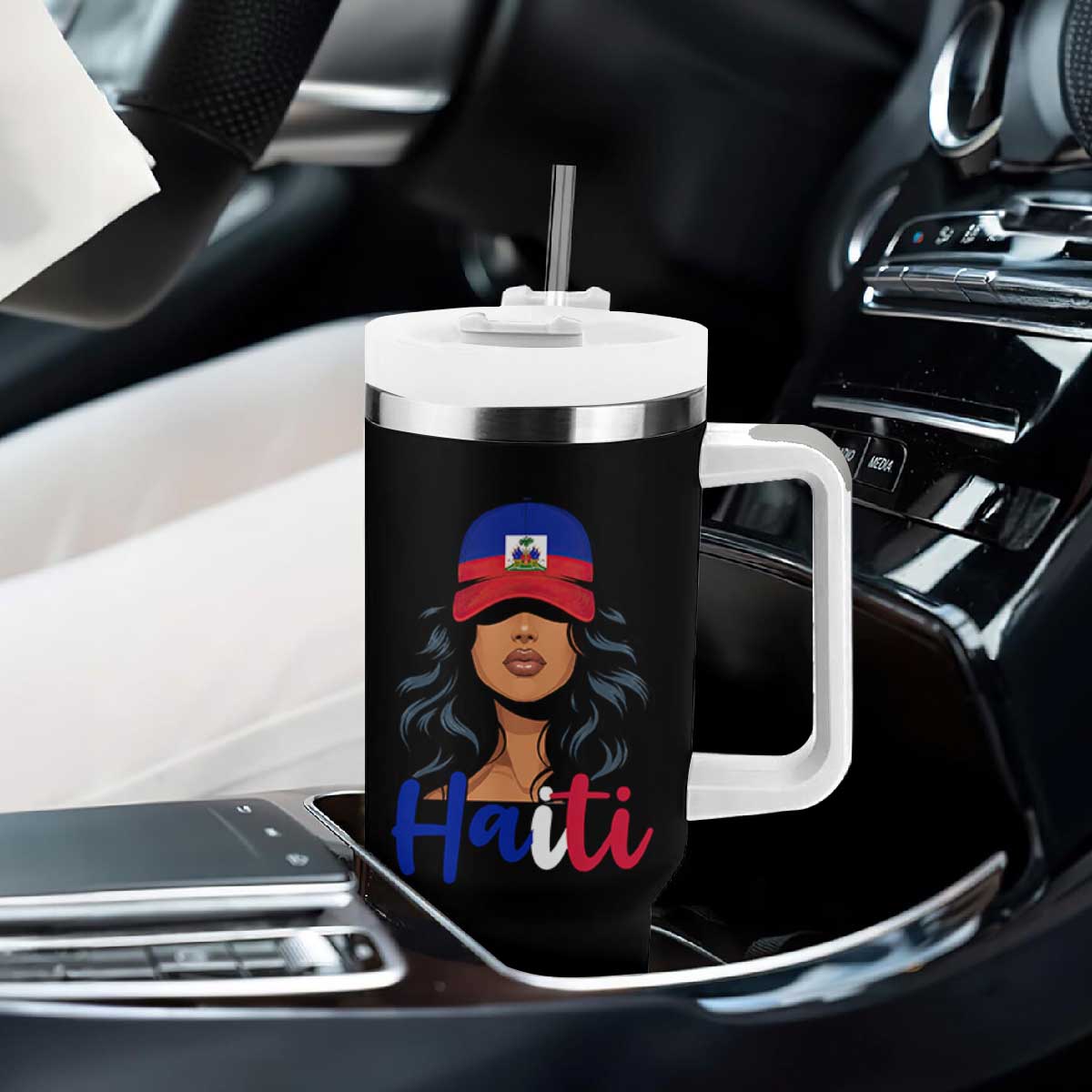Beautiful Haitian Girl in Flag Baseball Cap Tumbler With Handle Haiti Heritage Pride TS02 Print Your Wear