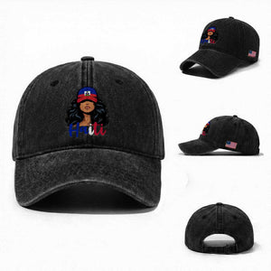 Beautiful Haitian Girl in Flag Baseball Cap Washed Cotton Baseball Cap Haiti Heritage Pride TS02 Washed Cap Universal Fit Black Print Your Wear