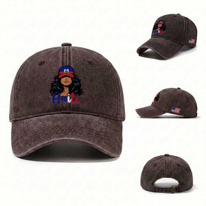 Beautiful Haitian Girl in Flag Baseball Cap Washed Cotton Baseball Cap Haiti Heritage Pride TS02 Washed Cap Universal Fit Dark Brown Print Your Wear