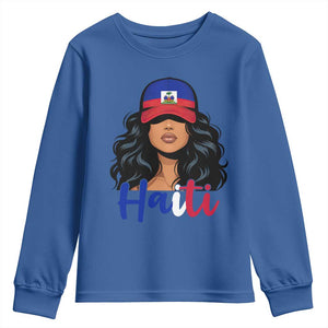 Beautiful Haitian Girl in Flag Baseball Cap Youth Sweatshirt Haiti Heritage Pride TS02 Royal Blue Print Your Wear