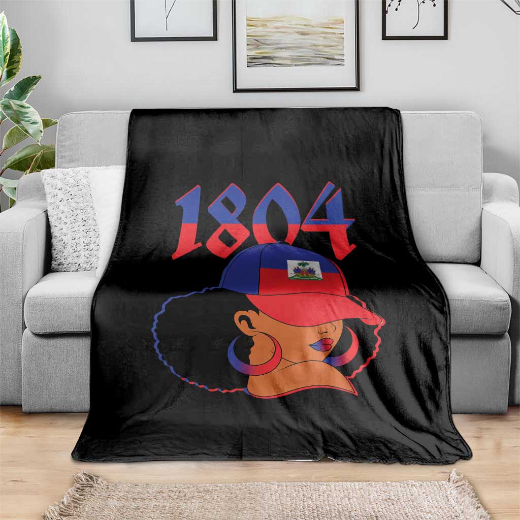 Haiti 1804 Curly Afro Queen Hoop Earrings Style Graphic Throw Blanket Haitian Heritage Pride TS02 Print Your Wear