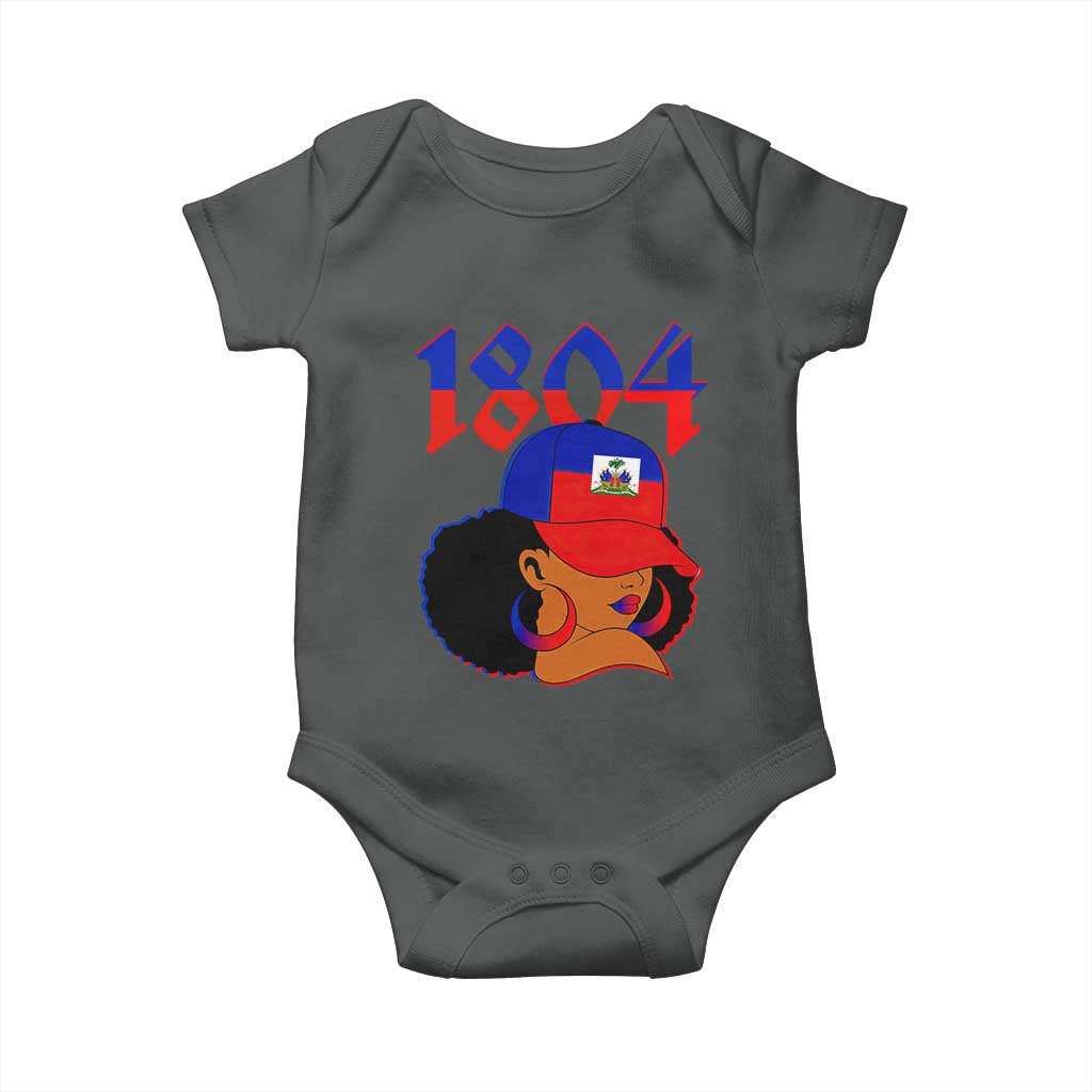 Haiti 1804 Curly Afro Queen Hoop Earrings Style Graphic Baby Onesie Haitian Heritage Pride TS02 Dark Heather Print Your Wear