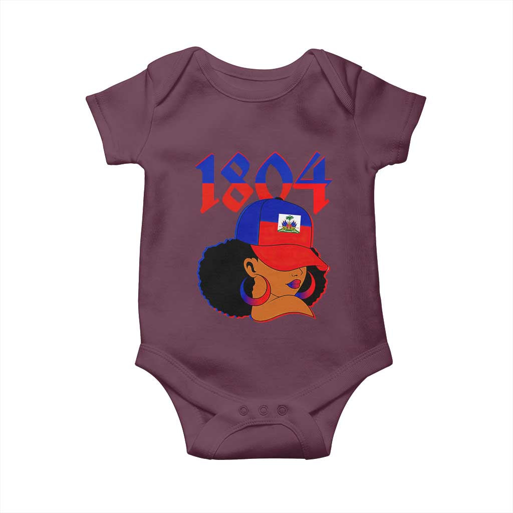 Haiti 1804 Curly Afro Queen Hoop Earrings Style Graphic Baby Onesie Haitian Heritage Pride TS02 Maroon Print Your Wear