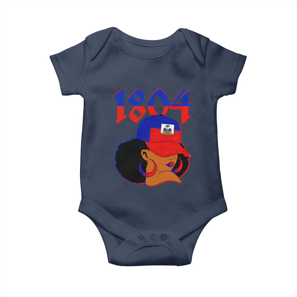 Haiti 1804 Curly Afro Queen Hoop Earrings Style Graphic Baby Onesie Haitian Heritage Pride TS02 Navy Print Your Wear
