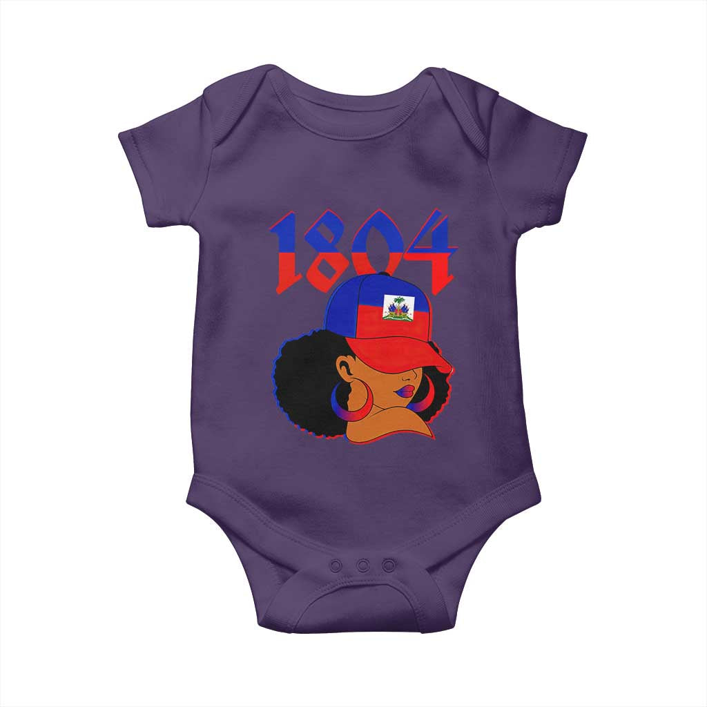 Haiti 1804 Curly Afro Queen Hoop Earrings Style Graphic Baby Onesie Haitian Heritage Pride TS02 Purple Print Your Wear