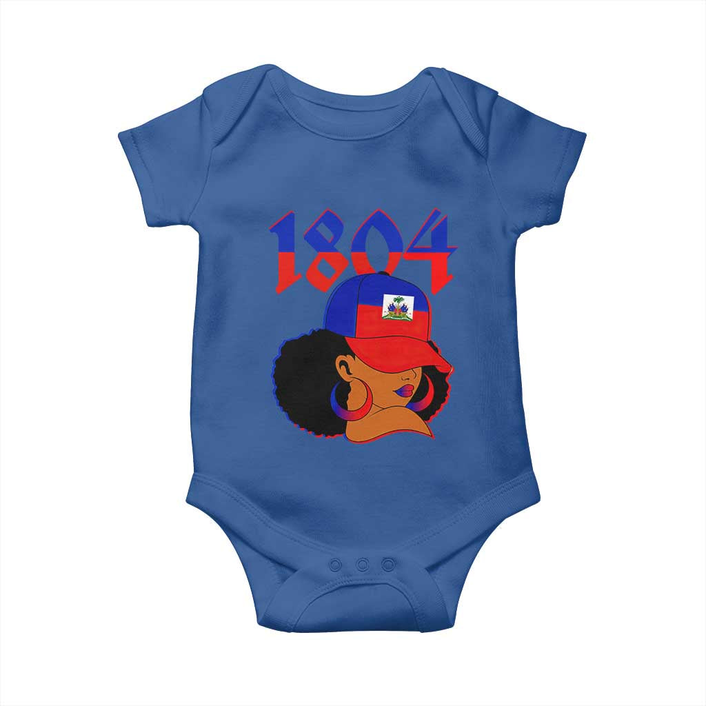 Haiti 1804 Curly Afro Queen Hoop Earrings Style Graphic Baby Onesie Haitian Heritage Pride TS02 Royal Blue Print Your Wear