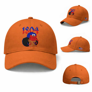 Haiti 1804 Curly Afro Queen Hoop Earrings Style Graphic Baseball Cap Haitian Heritage Pride TS02 Baseball Cap Universal Fit Orange Print Your Wear